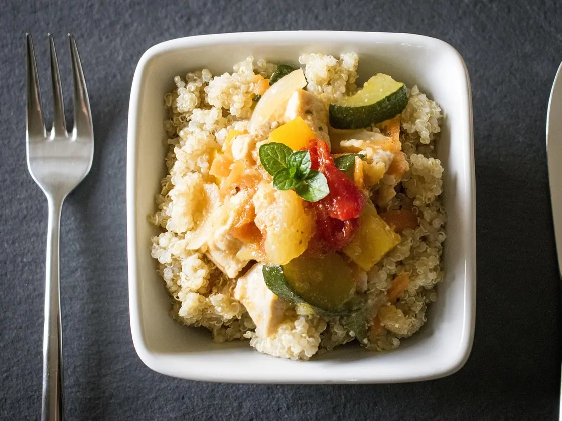 Bowl de quinoa, salmón al horno y aguacate