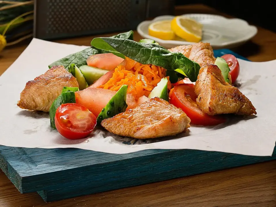 Ensalada de pollo, manzana y nueces con mostaza y miel