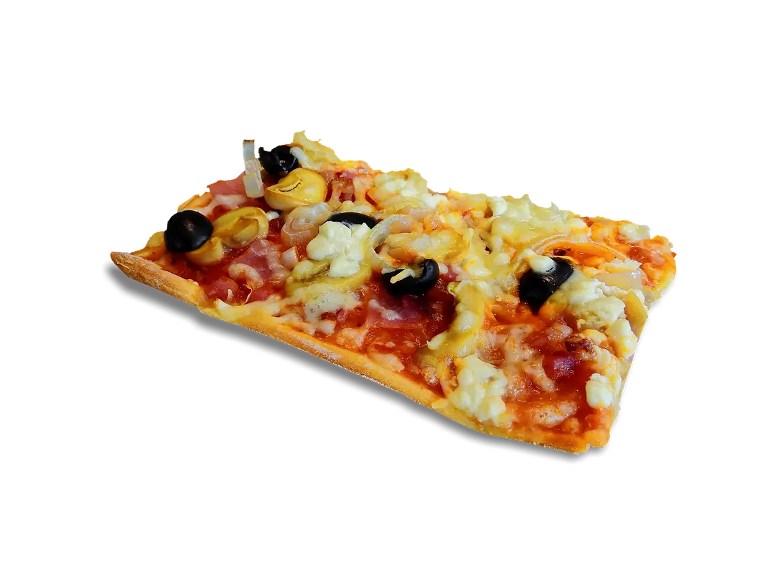 Pizza de atún, cebolla y aceitunas